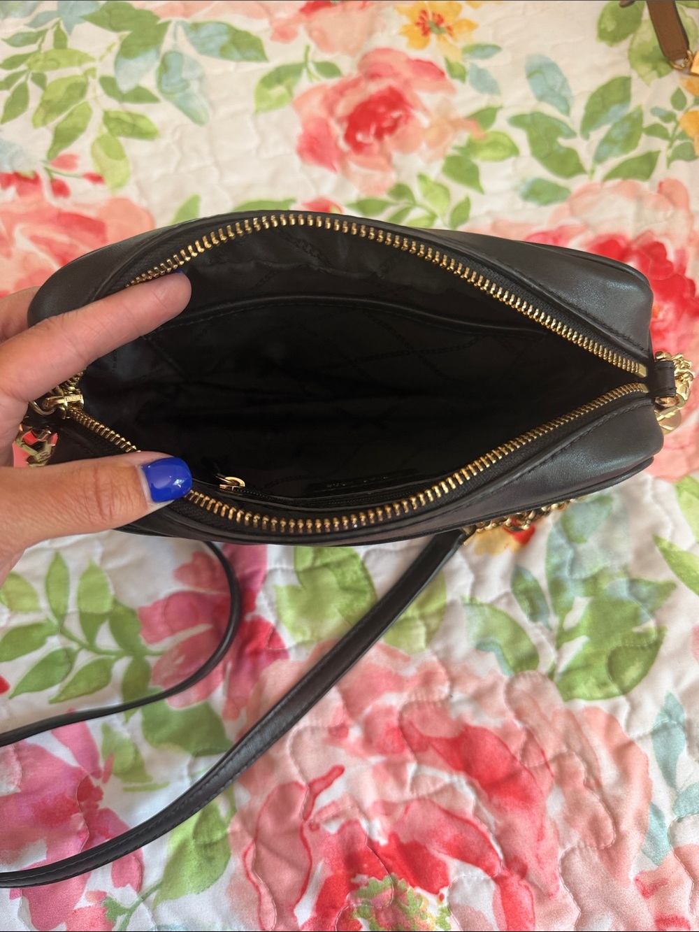 Black Leather Crossbody Bag with Gold Hardware